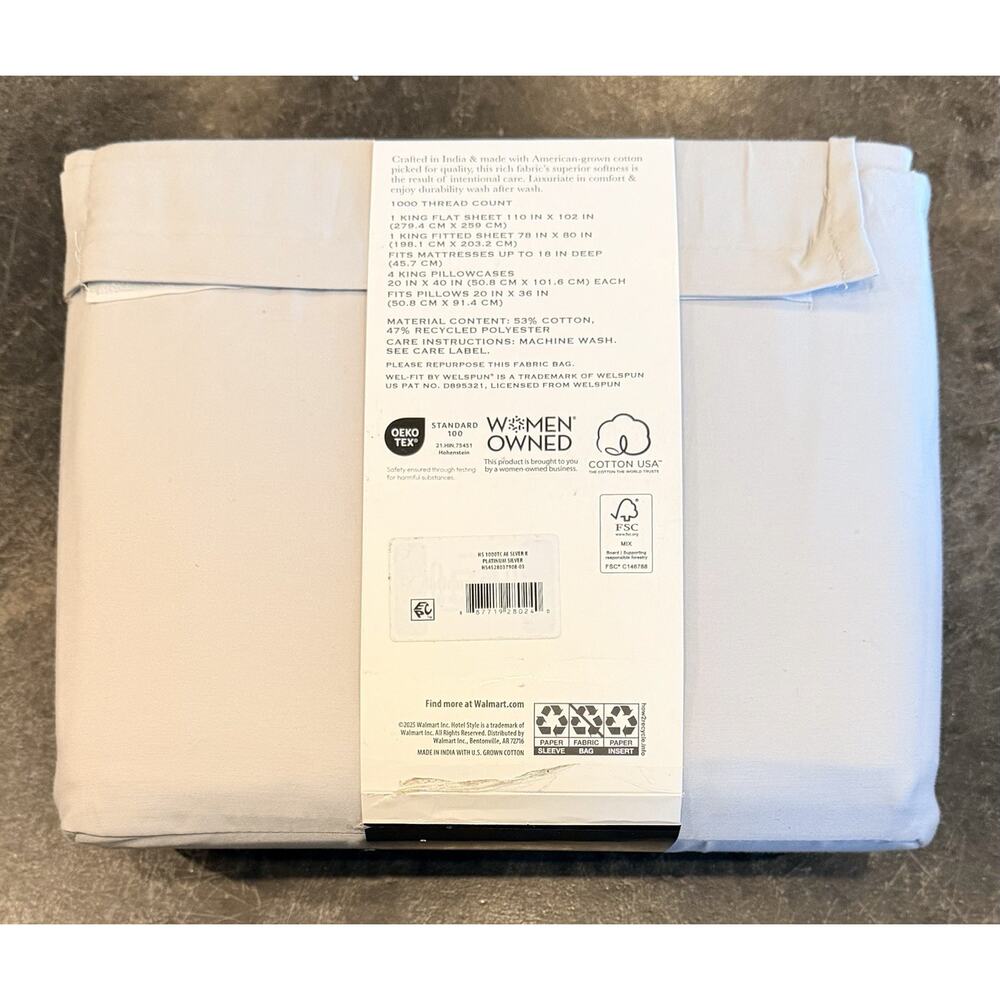 Hotel Style 6-Piece 1000 Thread Count Bed Sheet Set King Platinum Silver 18”deep - Picture 2 of 8